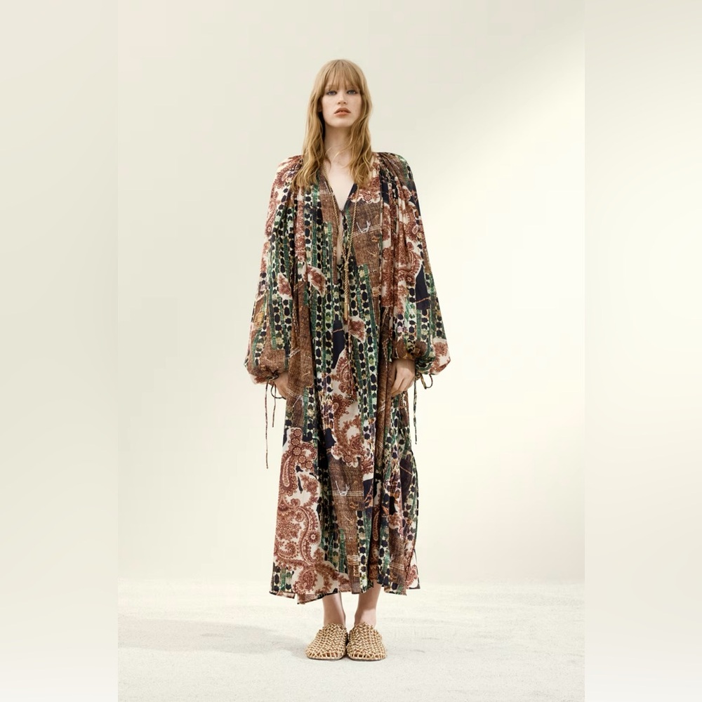 H&M Collection Floral Long Sleeve Maxi Caftan Dress xs/s
